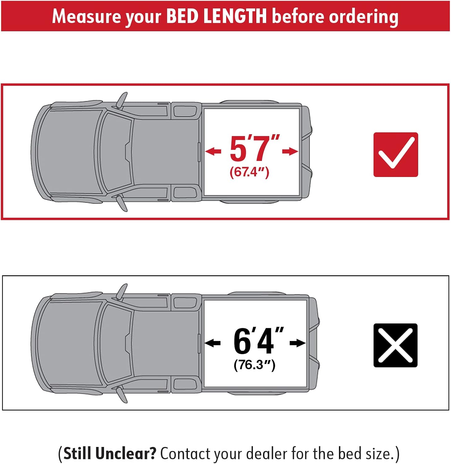 Diagram showing truck bed length measurement for 5'7 inch bed