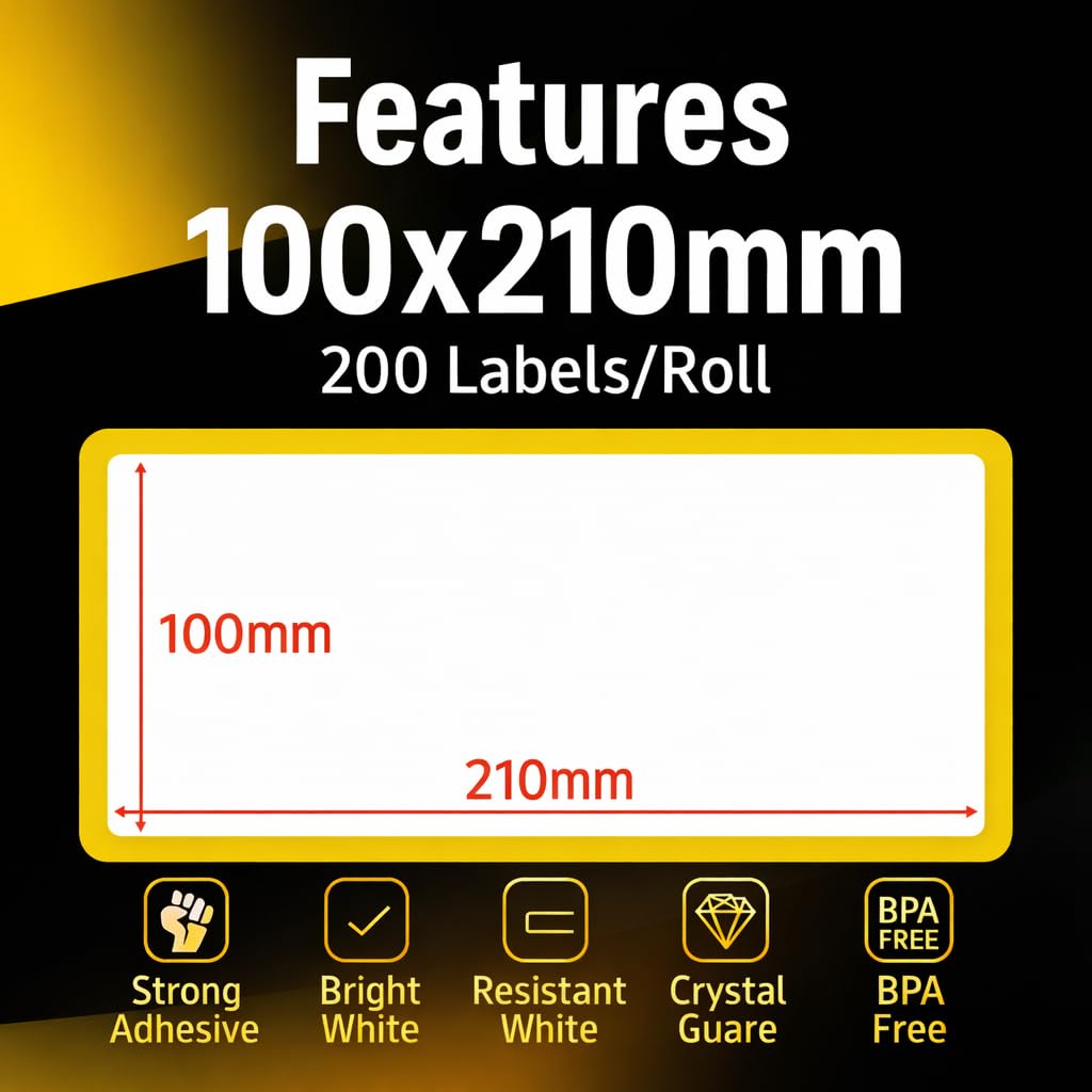 Thermodirekt - Etichette per spedizione, 100 mm x 210 mm, 10 rotoli, 200 etichette per rotolo, senza BPA, compatibili con Zebra Eltron Sato Datamax
