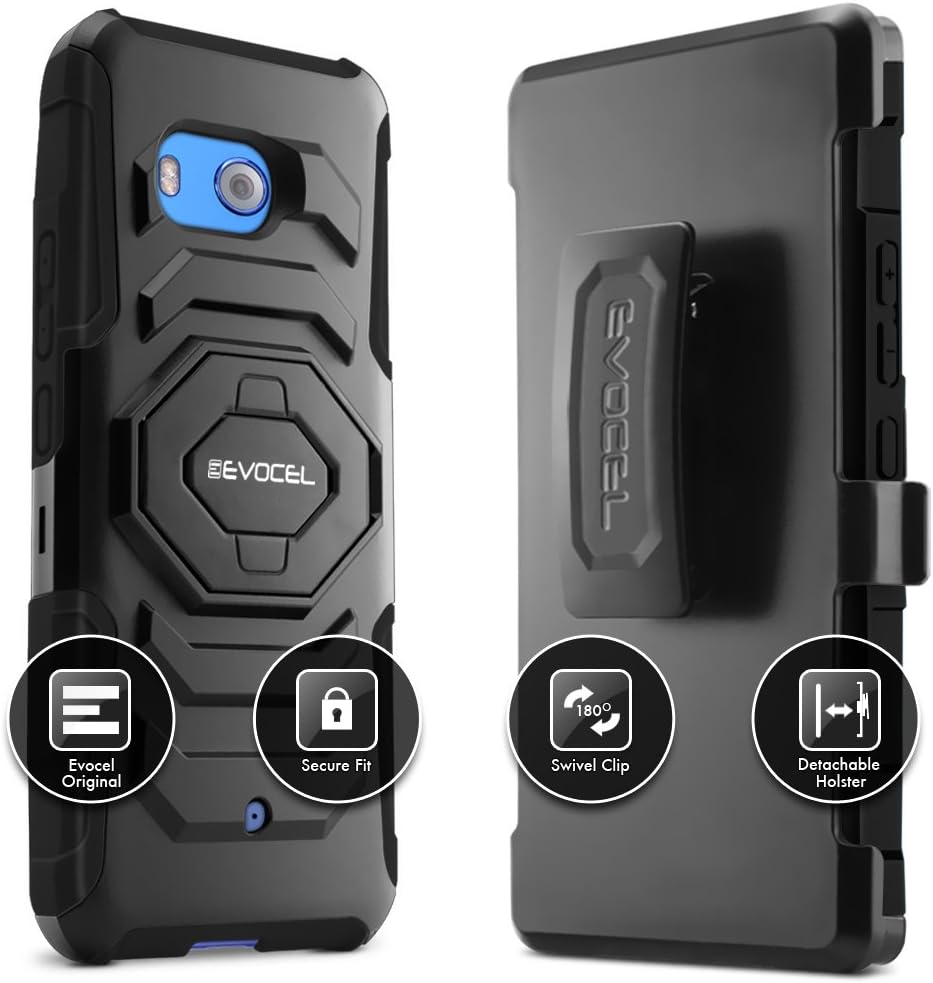 HTC U11 Case, Evocel [New Generation] Rugged Holster Dual Layer Case [Kickstand][Belt Swivel Clip] for HTC Ocean/HTC U11 (Does NOT fit HTC U11 Life), Black (EVO-HTCU11-XX01)