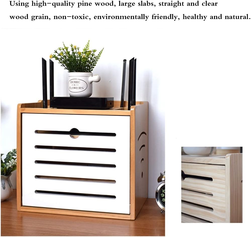 Router Storage Box Solid Wood Multi-Function Set-top Box Power Cord Plug-in Row Desktop Rack Wall-Mounted Floor Storage Box Home Router Bracket (Color : White, Size : 32 * 23 * 30cm) : Tools & Home Improvement