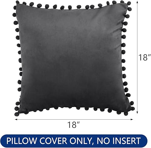 Miniatura 5 de Juego de 2 fundas de almohada decorativas de terciopelo de 16 x 16 pulgadas, fundas de almohada con flecos, color gris oscuro, fundas de cojín