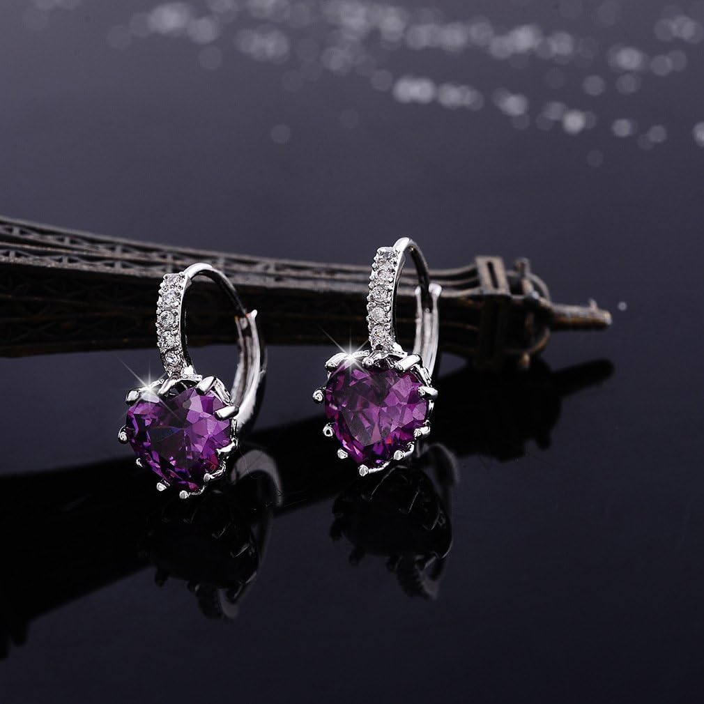 Uloveido Love Heart Shape Purple Crystal Hoop Huggie Shiny Wedding Earrings for Women BME131 - Image 3