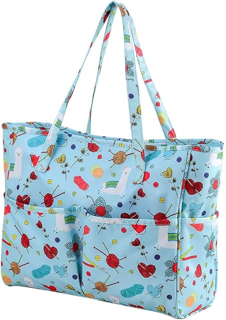 Coopay Craft Bag for Crochet Knitting Cross Stitch, Tote Bag for Embroidery Project, Knitting Needles or Diamond Painting Tools, Knitting Bags Yarn Storage Bag 14in×5.5in×12in,Oxford Cloth,Blue