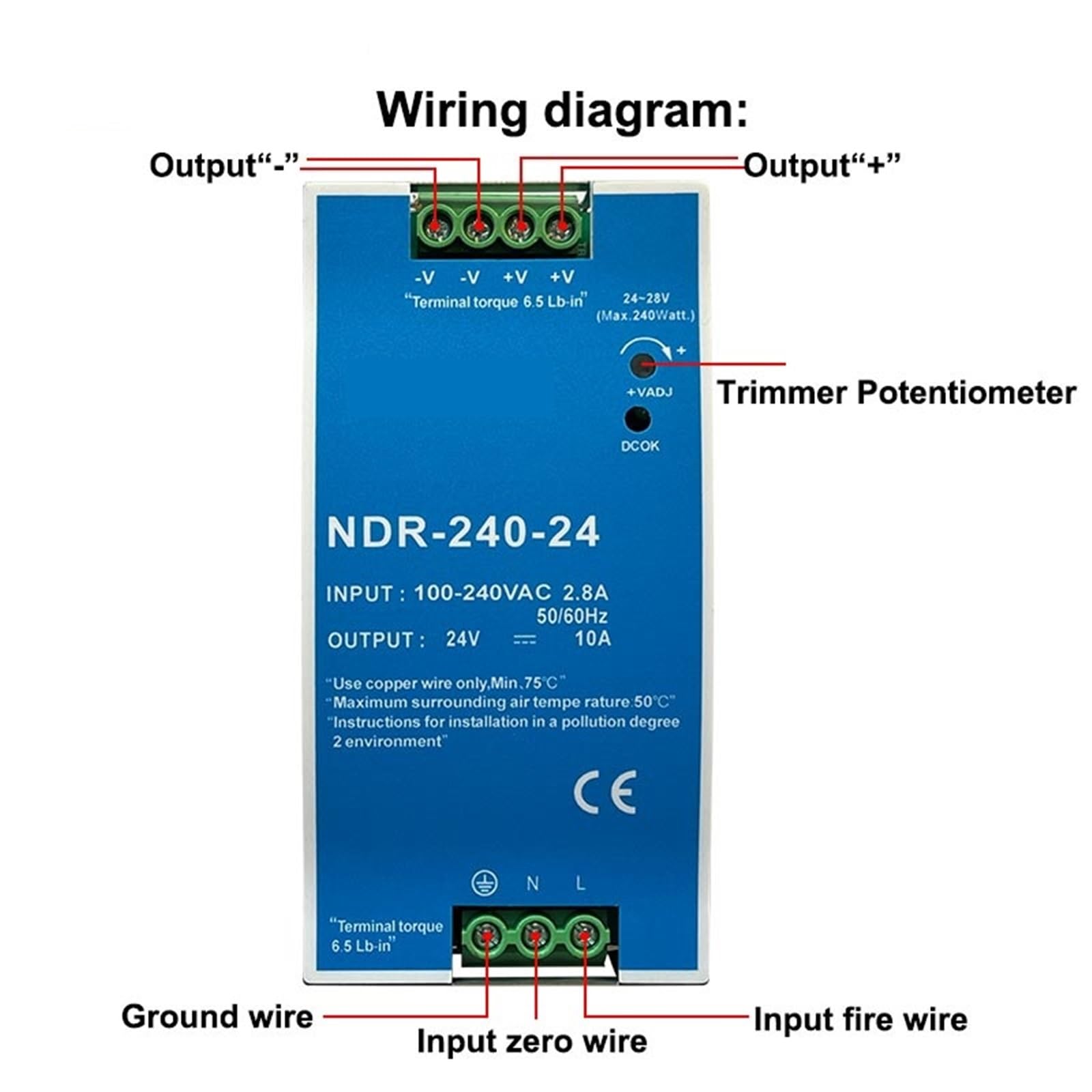 1 transformateur d'alimentation à découpage Industriel NDR-75W 120W 240W 480W 12V 24V 48V for Rail DIN AC/DC