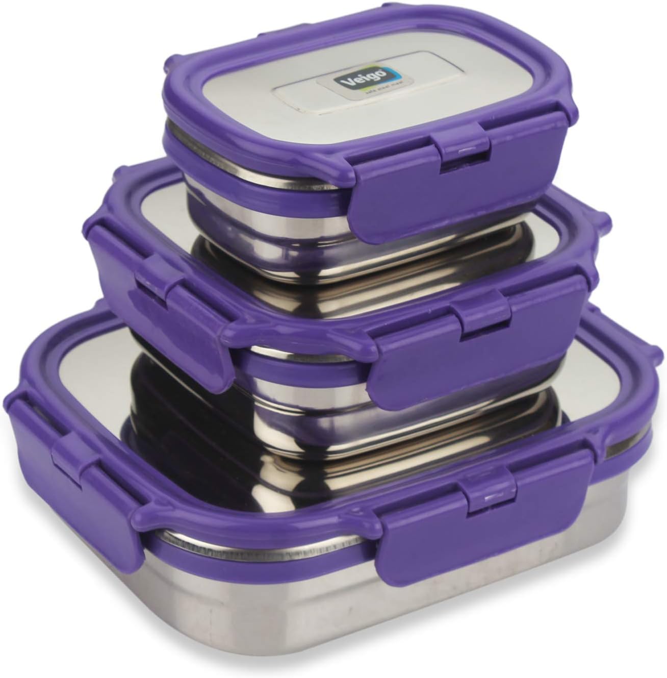 Veigo Premium Finish Classic Celebration Big, Small & Medium Stainless Steel Lunch Box Airtight Leakproof Easy to fit into Any Bags Perfect for Office,School,Outdoor-630ml+330ml+180ml vilot