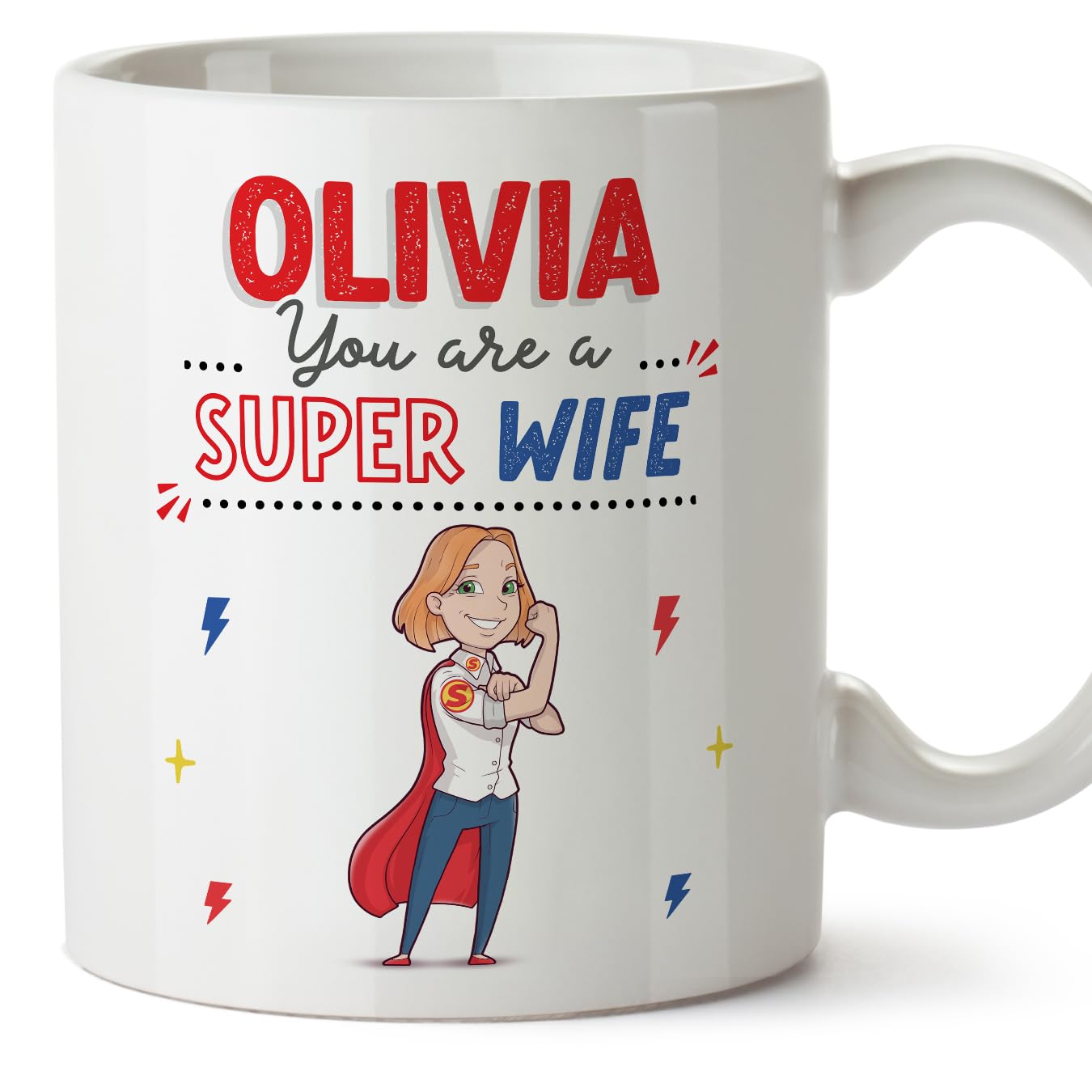 MUGFFINS Personalised Mug for Wife - in English - You are Super! - Funny Custom Gift - Ceramic 11oz Mug