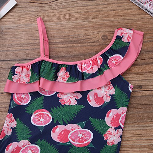 Image of iEFiEL Kids Girls One-Piece Swan /Lemon Printed Swimsuit Todder Hawaii Ruffled Swimwear Bathing Suit