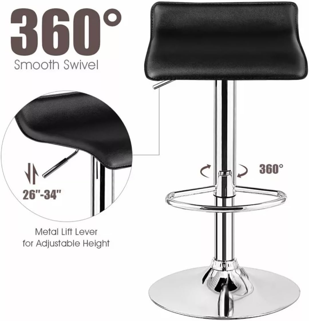 2 x PU Leather Hydraulic Lift Adjustable Counter Bar Stool Dining Chair Black -Pack of 2 (1013)