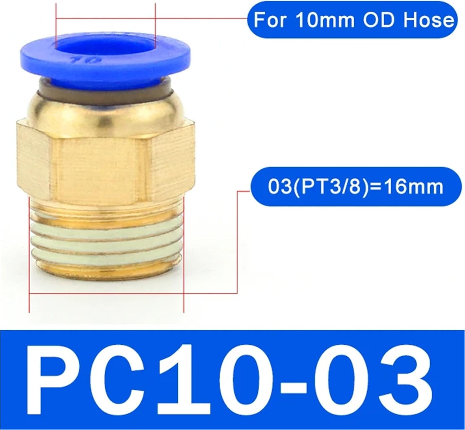 Pneumatic Connector Fitting PC 4mm 6mm 8mm 10mm 12mm 1/8" 1/4" 3/8" 1/2" Hose Fittings Pipe Quick Connectors 20/50/100Pcs(PC10-03 (3I8),100 PCS)
