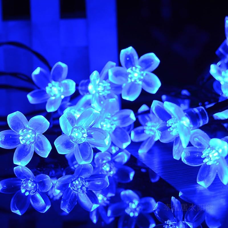 Guirnalda luces solares LED de 22M en azul para decorar terrazas y fiestas de forma mágica