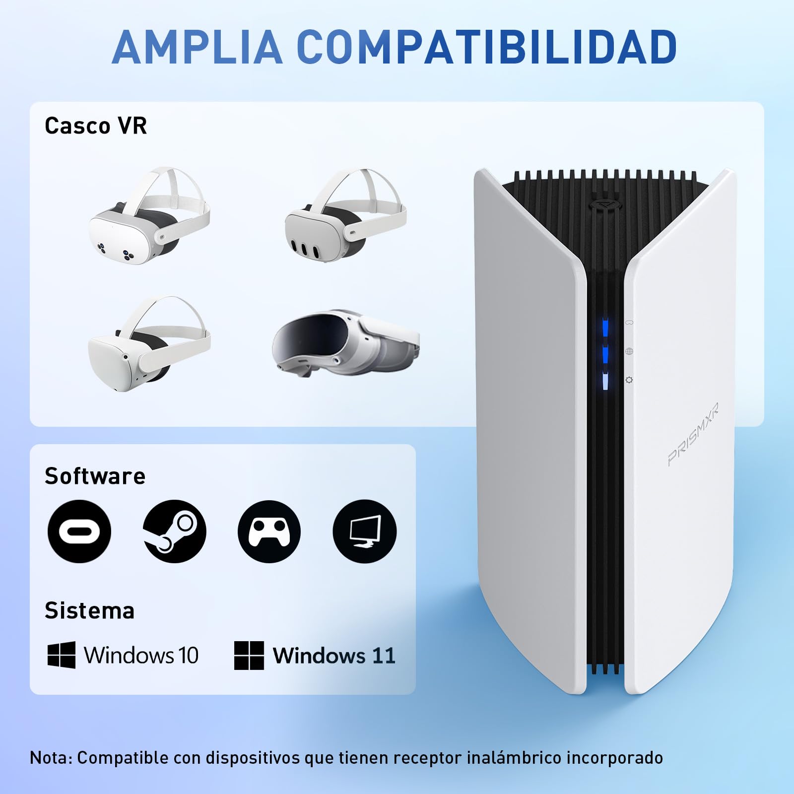 PRISMXR Inalámbrica para Streaming PC-VR - Compatible con Meta Quest 3S/3/2, Pico 4 Ultra - VR Router WiFi6 AX3000, Sustituye Cable Air Link, Conexión Estable y Rápida - Puppis S1