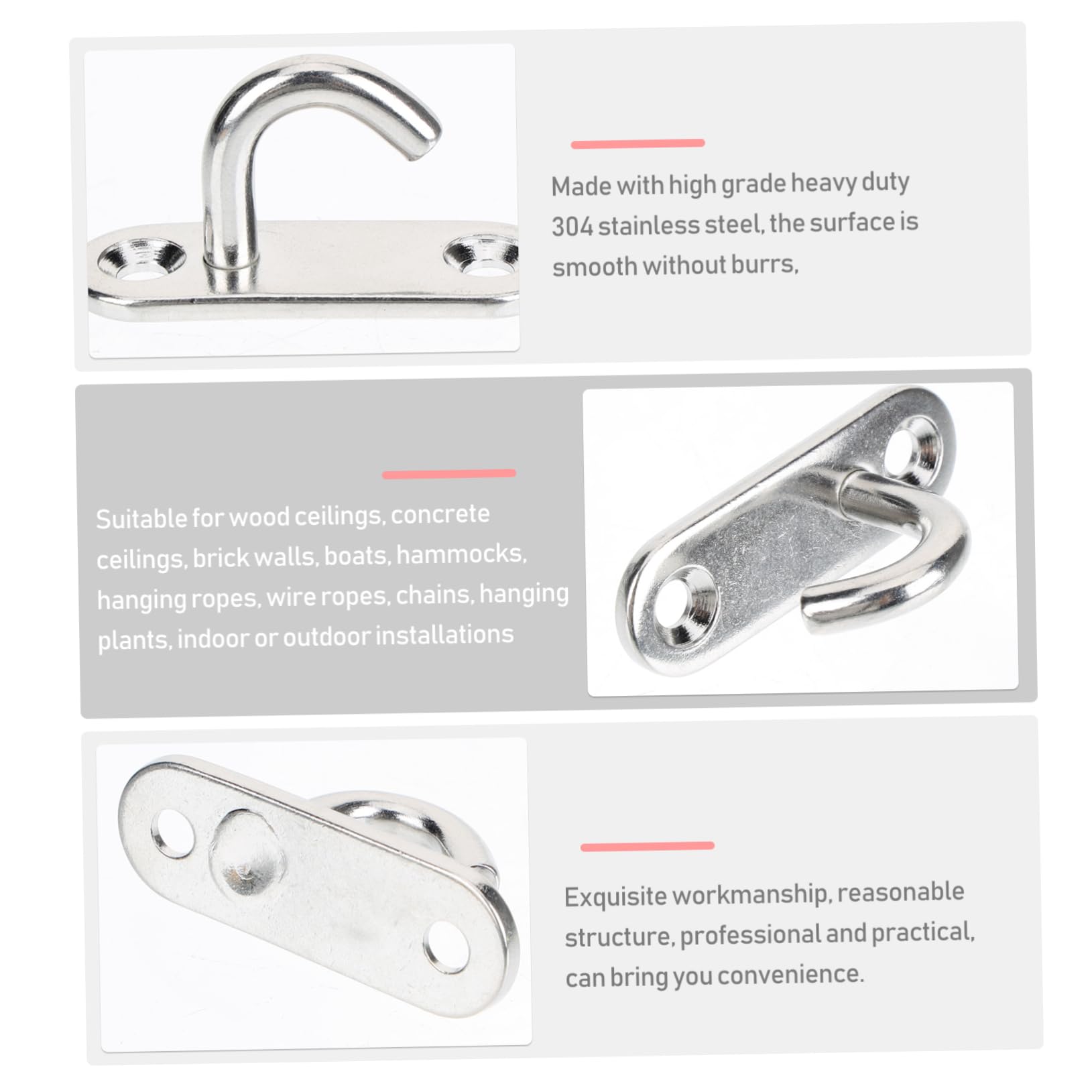 Cabilock Stainless Steel Lifting Ring Ceiling Hooks Pad Eye Plate 6pcs Industrial Hardware for Hanging Ceiling Fan Plant