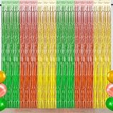 Luau Hawaiian Fringe Backdrop, Green Rose Gold and Yellow Foil Fringe Curtains Tinsel, Luau Party Decor Streamer Backdrop Photo Booth Props for Hawaiian Tropical Party Decorations(3 Pack)
