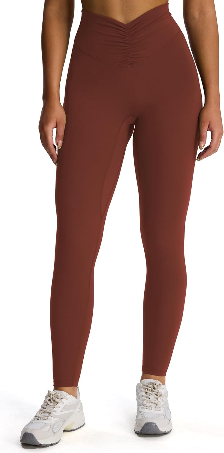 Aoxjox High Waisted Workout Leggings for Women Hidden Scrunch V Waist Front Illusion Ruched Athletic Yoga Pants 26″