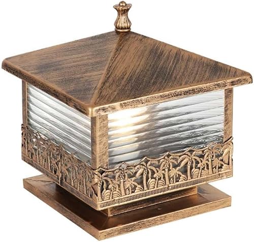 QUSYZD Outdoor Table Lamp Pillar Light Waterproof Post Lights Fixture Square Fence Outdoor Column Lamp Vintage Exterior Post Lantern with Pier Mount for Patio Garden Pathway,Brass-40CM
