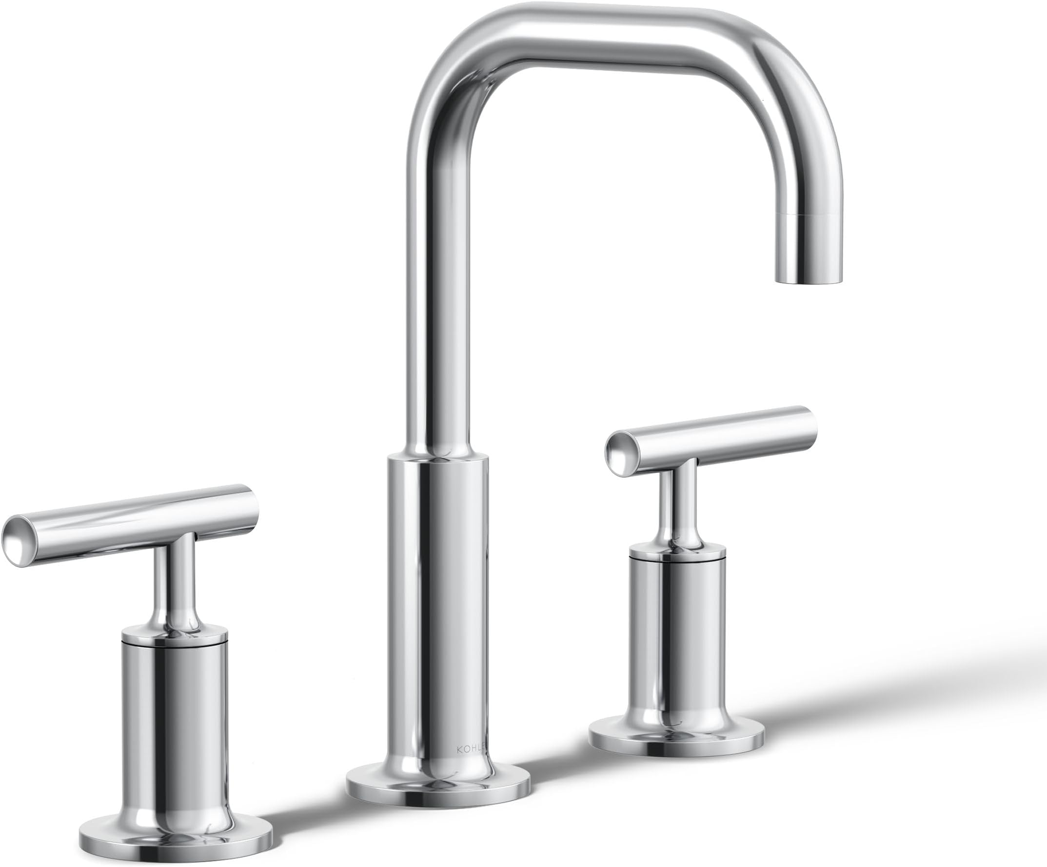 K-14406-4-CP Purist® Widespread Bathroom Sink Faucet, 3-Hole, Bathroom Faucets with Low Lever Handles and Low Gooseneck Spout, 1.2 GPM, Polished Chrome