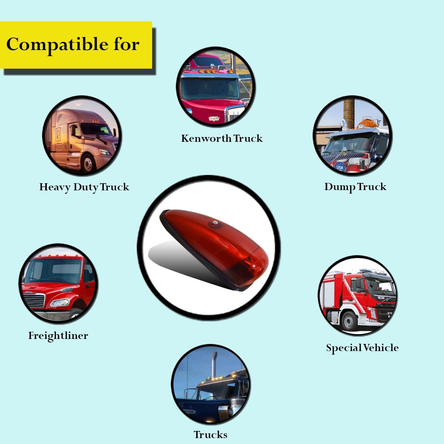 5 luci di posizione rosse sul tetto, kit luci di posizione a goccia, impermeabili, con lampadine da 12 V, per camion pesanti Compatibile con Kenworth Peterbilt Freightliner Mack