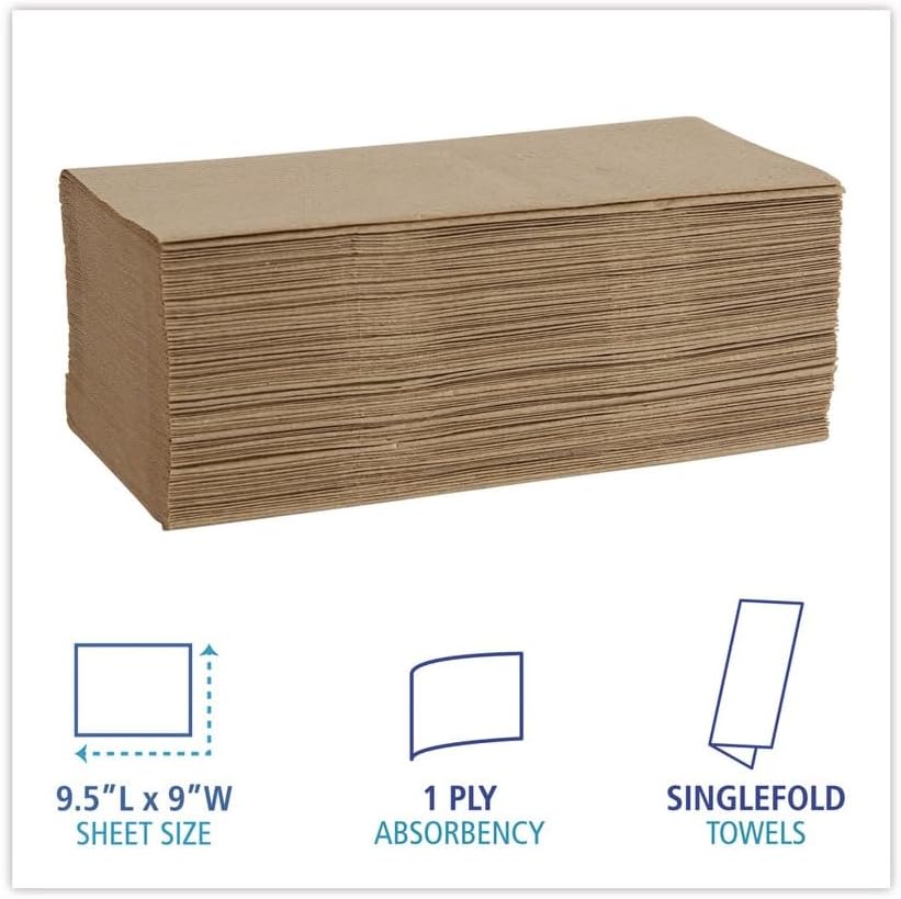 Boardwalk 6210 Paper Towel, 1-Ply Single-Fold, 9" Width x 9.45" Length, Natural (16 Pack of 250)