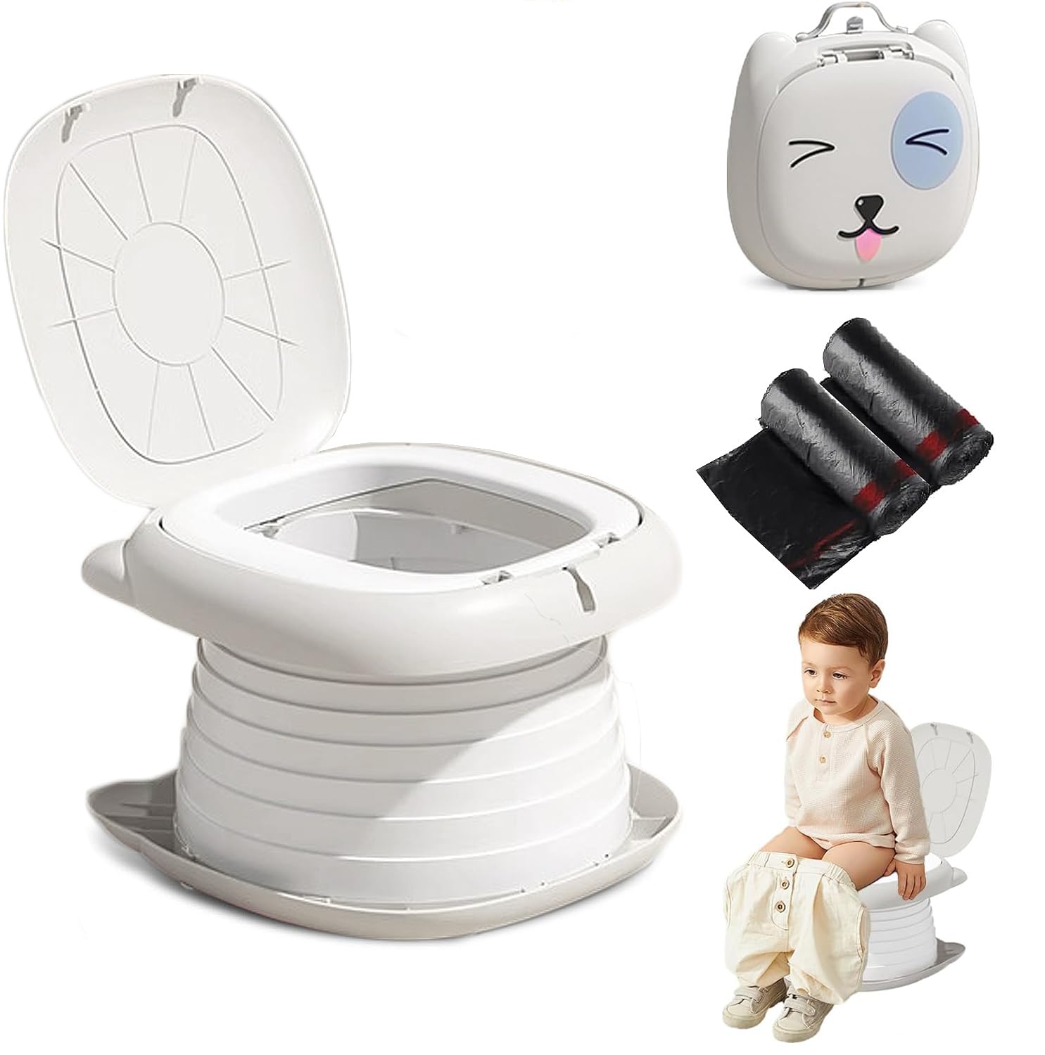 Baycat Boys Gray Travel Potty For Toddlers, 3-In-1 Portable Foldable Training Toilet Seat With Disposable Bags, Kids Potty Chair For Indoor, Outdoor & Car Journeys (Baby /Girl) (Gray)