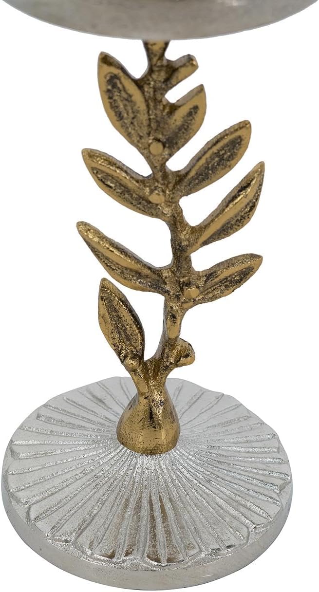D4.5x13.5 Elegant Gold Aluminum Hurricane Candle Holder with Amber Glass Shade - Luxe Tabletop Decor for Pillar Candles and Ambiance