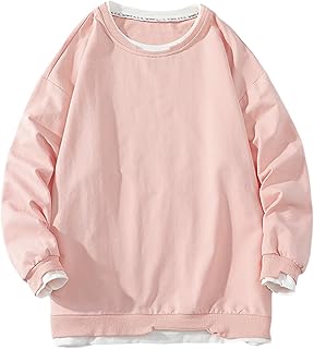 Jersey falso de dos piezas para hombre, sudadera ligera con cuello en O, bloque de color de moda, empalme de manga larga, sudadera de manga larga, sudaderas de otoño e invierno