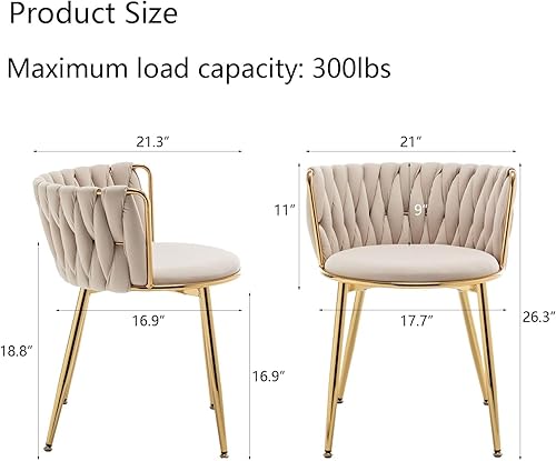 Miniatura 3 de Riknuxi Juego de 4 sillas de comedor de terciopelo, modernas sillas de comedor tejidas con patas de metal, sillas de comedor tapizadas doradas para