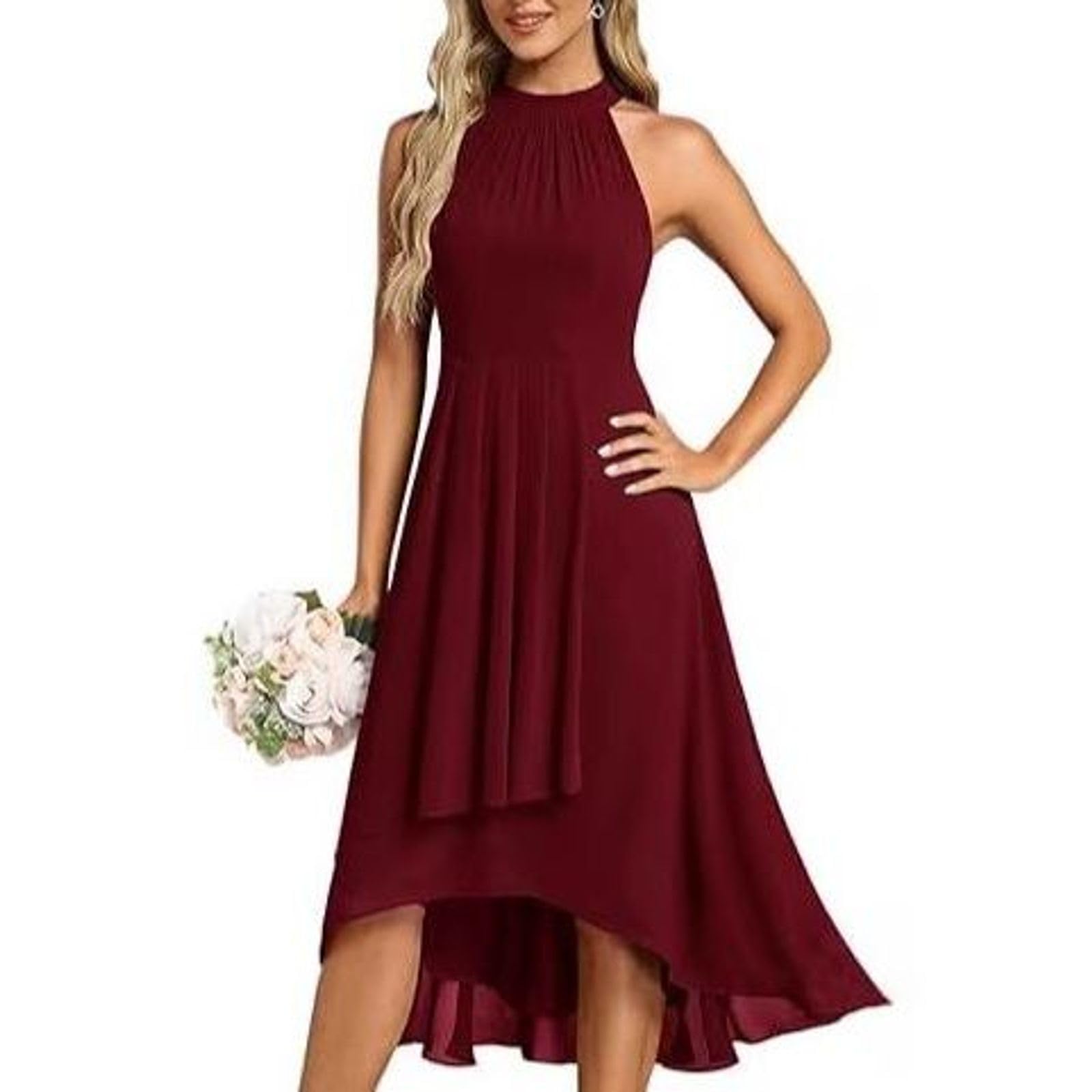 Elegante vestido sin mangas para mujer, vestido formal asimétrico con cintura fruncida, vestido de invitada de boda, vestido largo de fiesta de noche