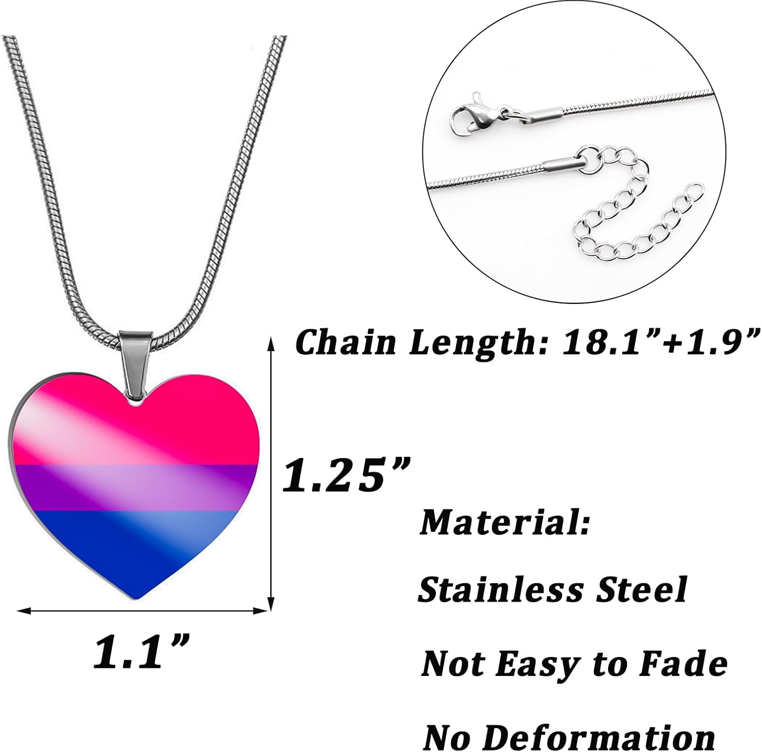 Nanafast Heart Rainbow Necklace - Stainless Steel LGBT Rainbow Pride Necklace for Women & Men - Image 2