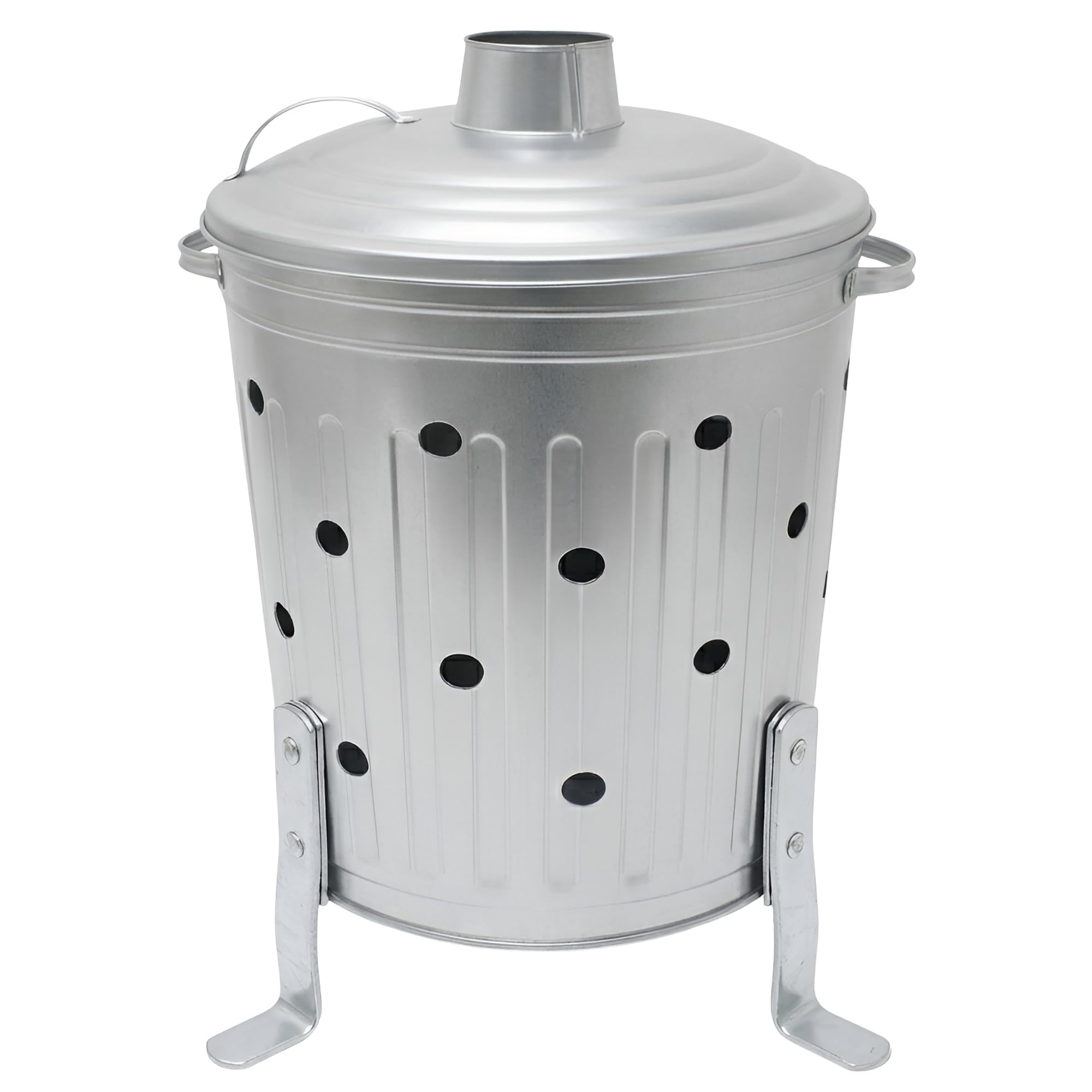 LITETRON Galvanised Incinerator Bin Fire Bin Burning Bin Designed for Garden Woods Leave Heavy Duty with Lid and Stable legs stands (45L)