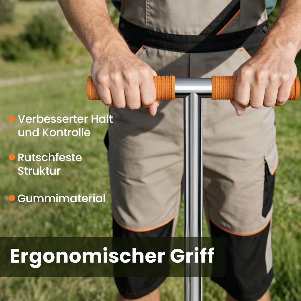 I IHAYNER Aerifizierer für Rasen, Rasenlüfter aus Edelstahl, 3 Zinken Hohlzinken, Gartengerät zum Rasen Belüften und Auflockern, Manueller Rasenbelüfter, für Verdichtete Böden und Hof Garten (Orange)