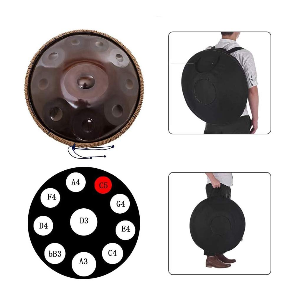 Instrument perkusyjny 10 nut Handpan Handpan bęben ręczny prezent muzyczny z pałeczkami perkusyjnymi ściereczka do czyszczenia narzędzia, bęben stalowy, ręcznie robiony, instrument perkusyjny stop (