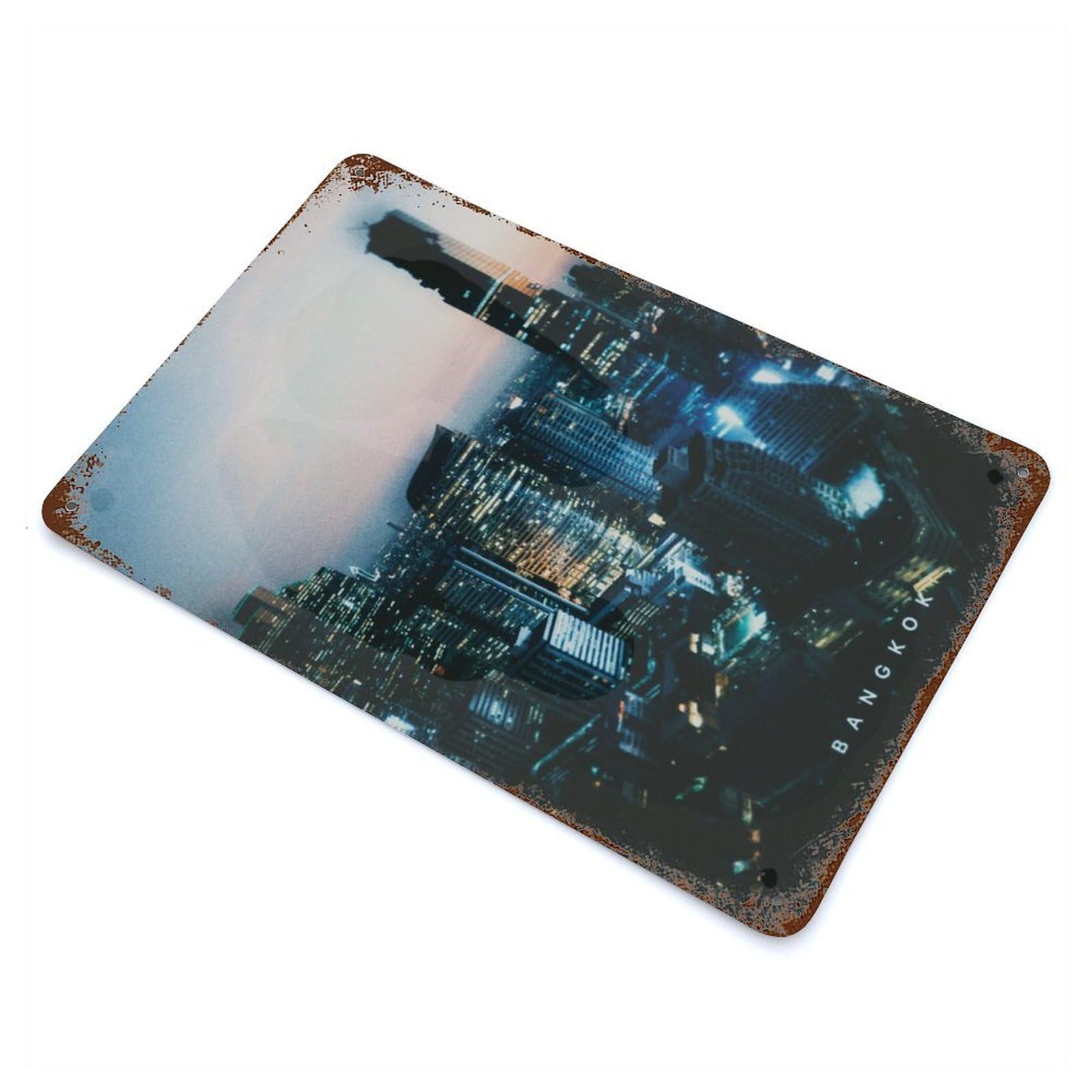 Bangkok 11.8"x7.9" Aged Metal Wall Plaque, Novelty Wall Decor for Garage, Bar And Workshop Decor