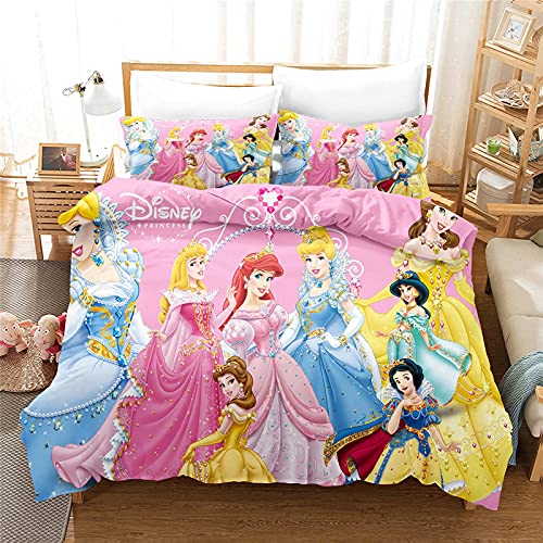 LKFFHAVD Princesse Disney Parure de lit pour fille et enfant en microfibre, Rose, Taie d'oreiller 50 x 75, Housse de couette 135 x 200 cm (200 x 200 cm, 5)
