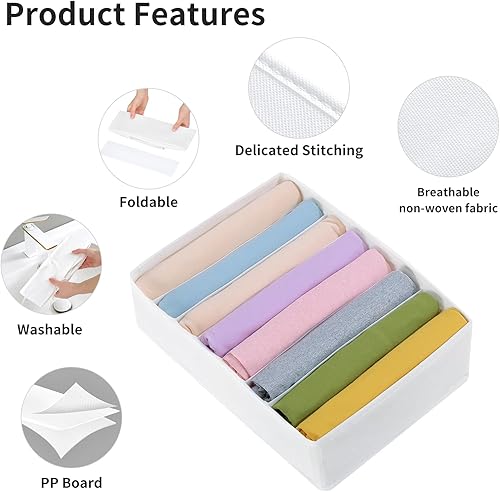 Miniatura 3 de Paquete de 4 organizadores de cajones de camisetas para ropa, caja de almacenamiento de armario con compartimento de 8 rejillas, organizador de ropa