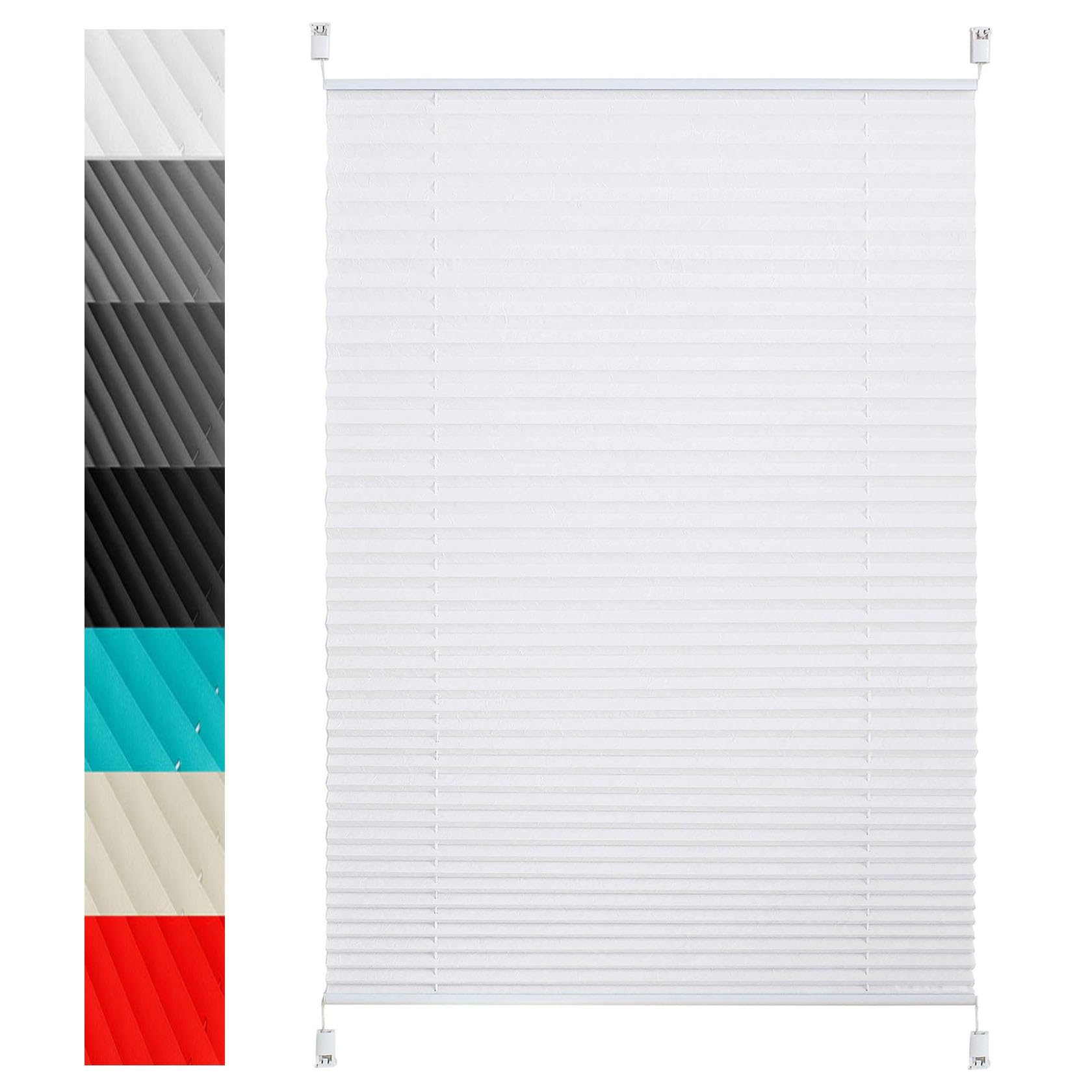 Block-out pleated blind 90 x 200 cm Easy Fit Self Adhesive Stick On Easy Fit Blinds No Drilling Includes All Assembly Parts for Bedroom Kitchen Bathroom Windows, White — image 1