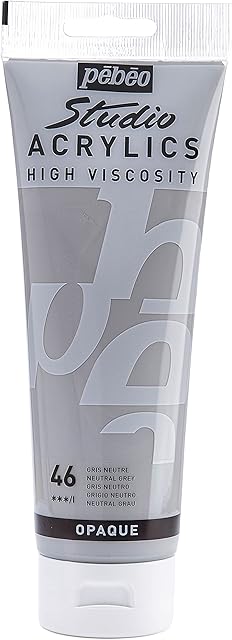 Pébéo 169046 - Studio Acrylics Fine Acrylic - Acrylic Paint - Grey Acrylic - Neutral Grey, 250 ml