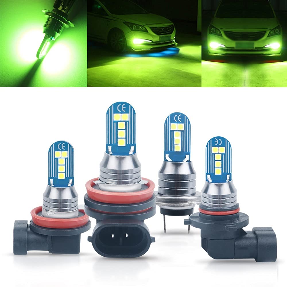 Żarówki LED Żarówki 2 sztuk H4 H8 H11 H7 9005 9006 Lemon Green Fog Light Żarówka Reflektor samochodowy Driving Running Lampy przednie Auto 3030 LED 10 SMD DC 12V (Rozmiar: 9006 / HB4)