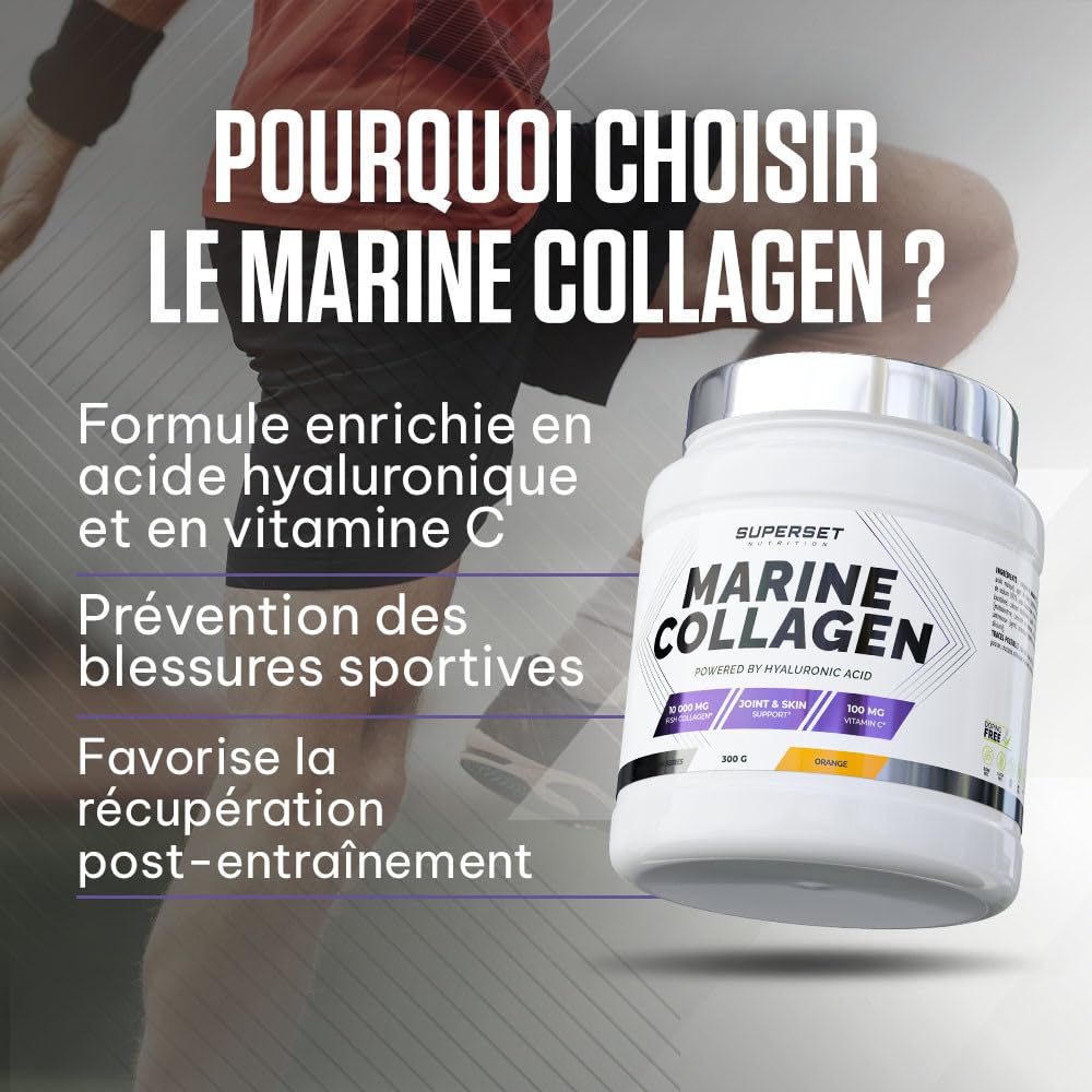 Superset Nutrition - Marine Collagen (300g) - Collagène marin en poudre types I et III - Enrichi en acide hyaluronique et vitamine C - Protège les os & articulations - Neutre