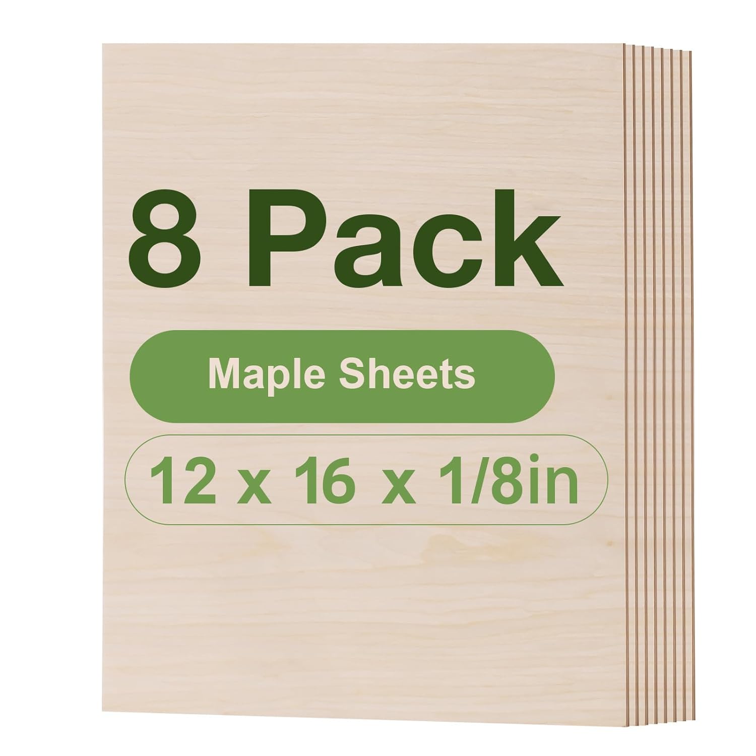 Rowood 8 Pack Maple Plywood 1/8,12x16x1/8inch,3mm Wood Sheets Thin Unfinished Maple Plywood for Laser Cutting and Engraving,DIY Adult Craft Project Kits for Ornaments, Models Drawing,Wood Burning