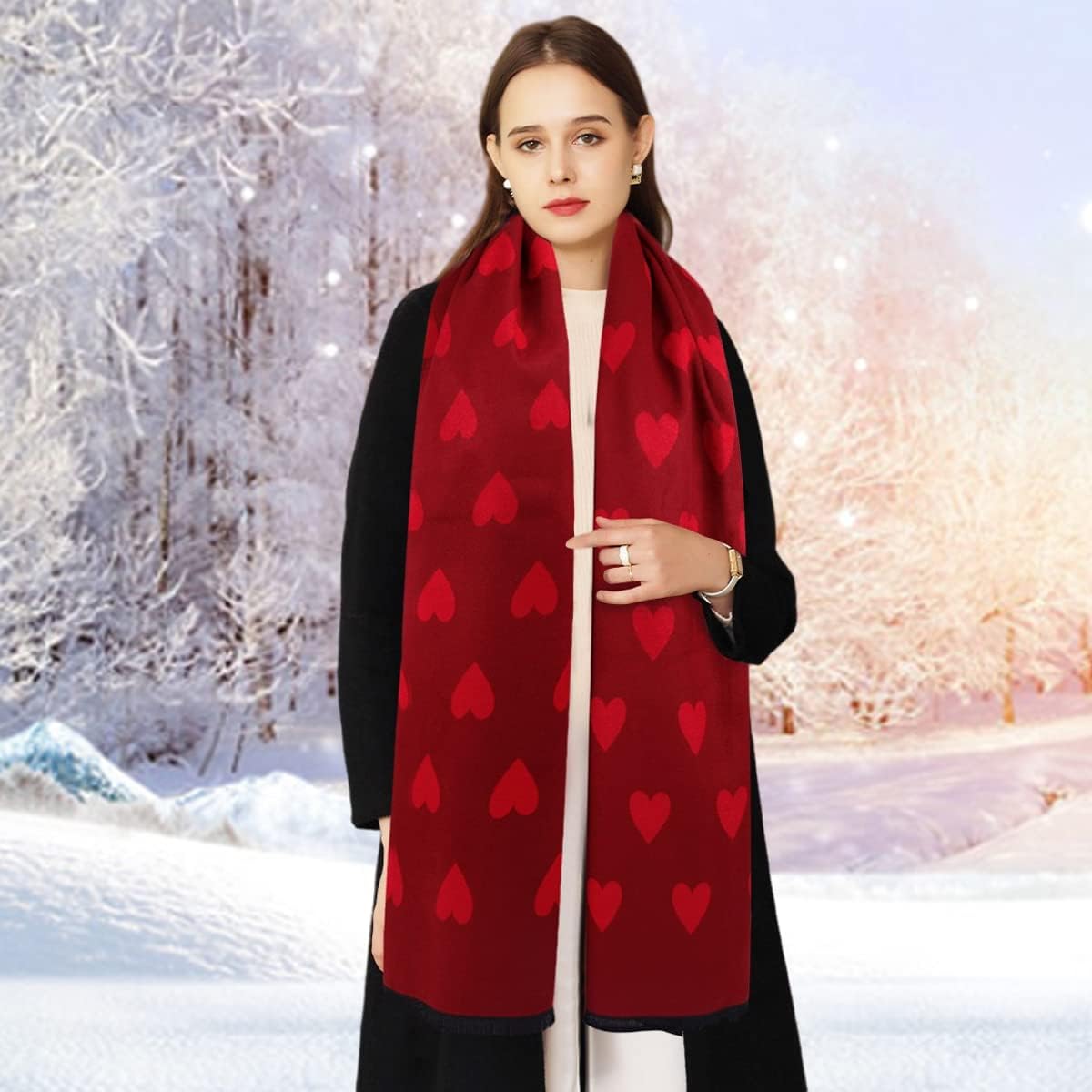 GERINLY Sweet Scarf with Festival Print Warm Neck Wraps for Women Chic Holiday Gift Favor