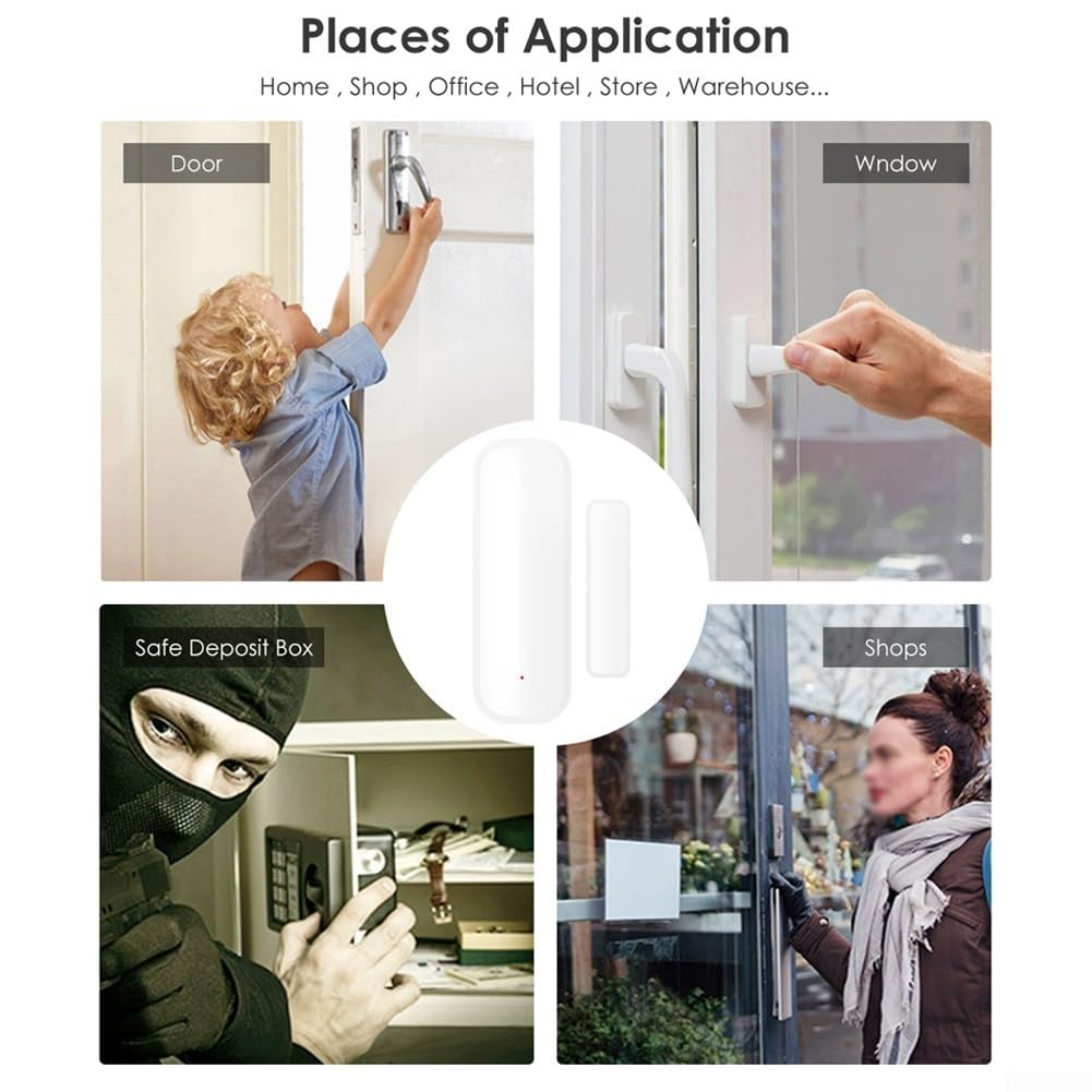 para Tuya - Sensor de puerta inteligente, detectores de apertura/cerrada, inalámbrico, sensor de ventana con notificación de aplicación, alerta, para seguridad del hogar y automatización del hogar