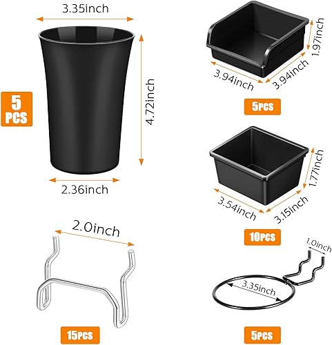Miniatura 2 de Juego de 20 cubos de tablero de clavijas, organizador de pared con ganchos y bucles, surtido de ganchos para clavijas, accesorios organizadores para