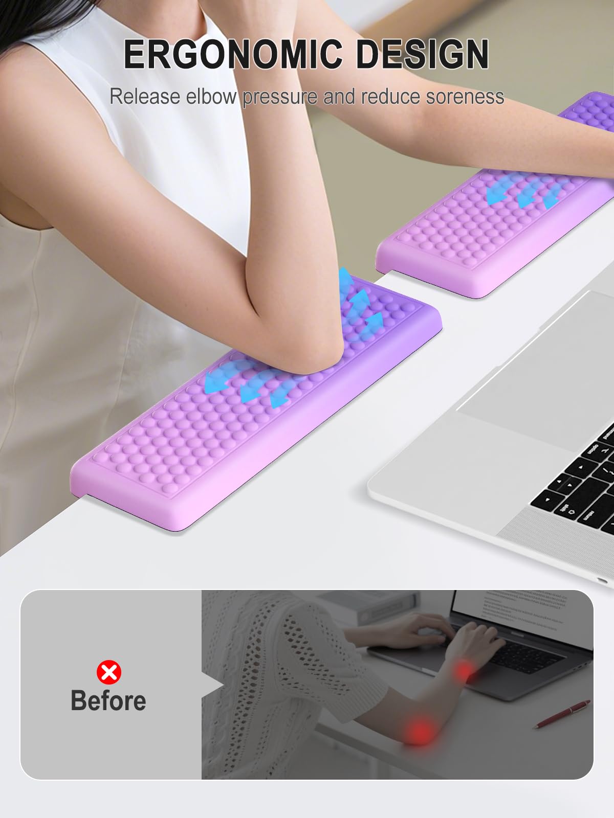 Hsurbtra L-Shaped Desk Elbow Pad, 2-Piece Soft Memory Foam Elbow Support Padding with Non-Slip Rubber Base, Ergonomic Desk Edge Cushion Wrist Rest for Office, Home, Work, Gaming, Gradient Purple Pink - Image 2