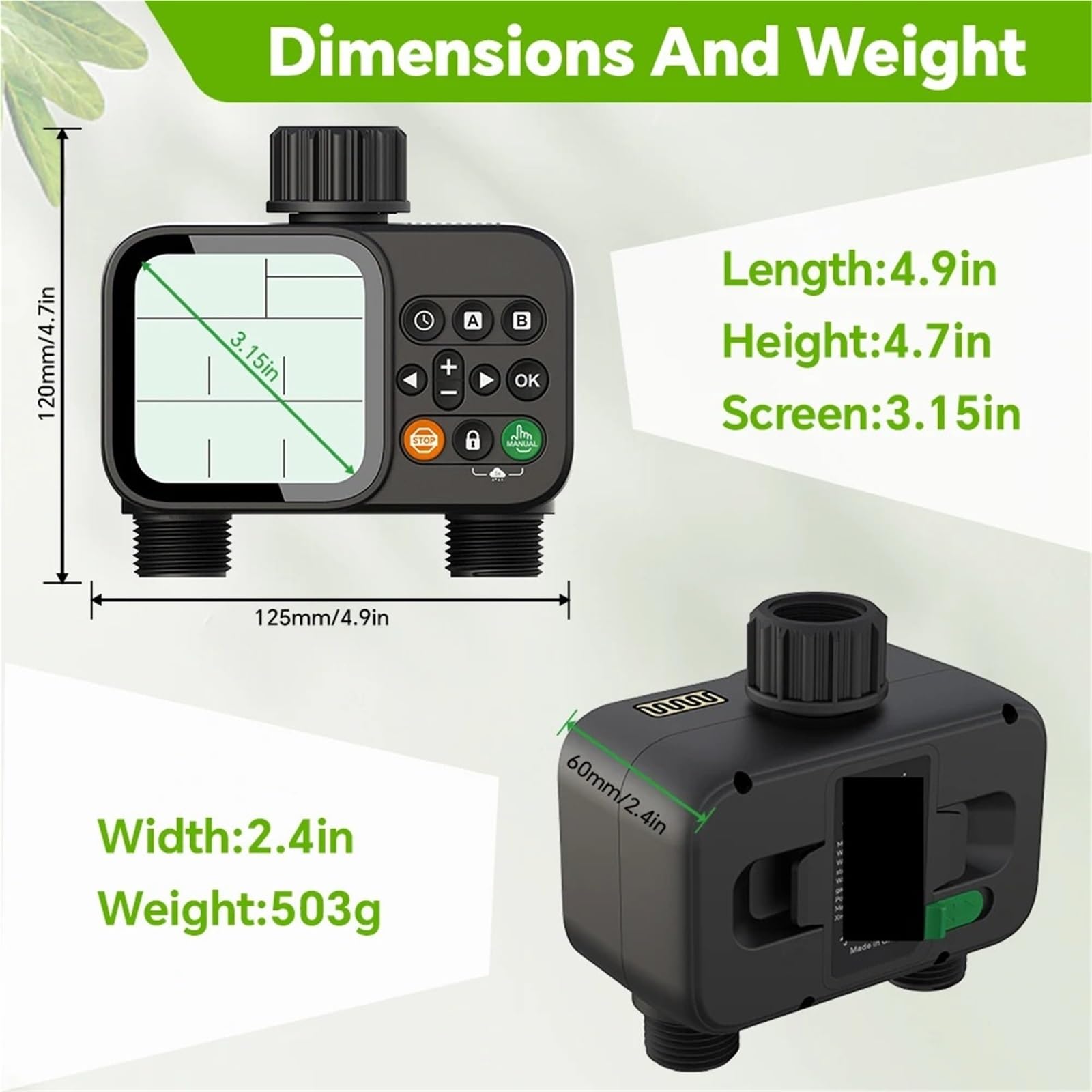 Timer per l'irrigazione, Intelligente timer for irrigazione a 2 uscite con display LCD retroilluminato sensore pioggia for di irrigazione automatica for giardino esterno