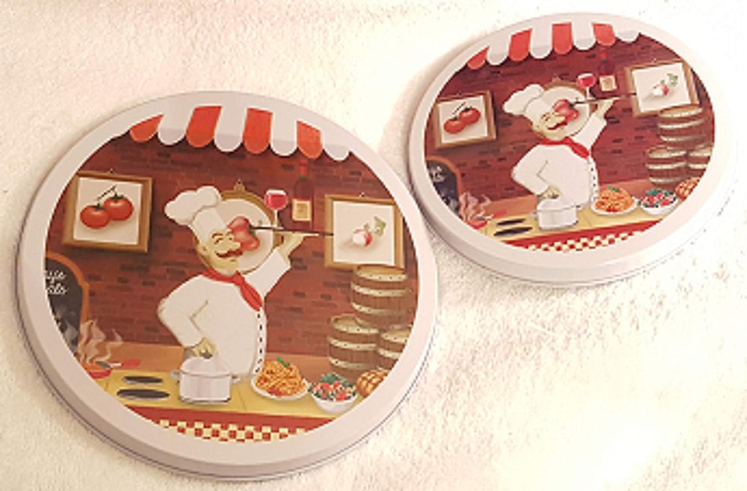 Cooking Concepts Italy Chef Burner Covers Set of 4 ~ Chef Carrying Wine and Spaghetti Dinner