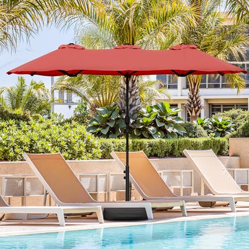 Vongrasig 15FT Large Patio Umbrella with Base Included, Outdoor Double sided Umbrellas with Crank Handle, Rectangle Table Umbrella for Pool Lawn Garden Market