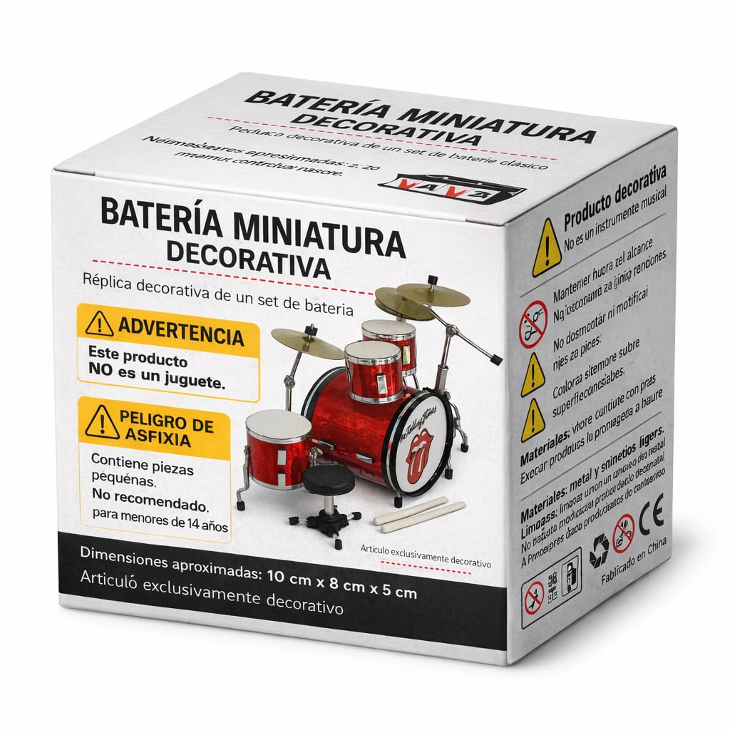 ROCKSTAR - Miniatura Bateria Acustica Rolling Rojo Metálico BMD-012 Regalo Musical