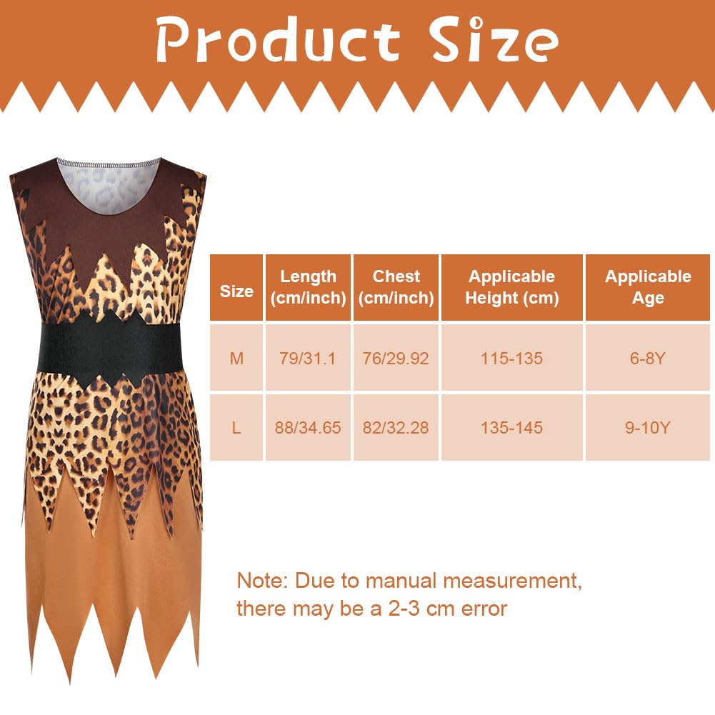 AYBUY Caveman Costume, Stone Age Themed Wild Cave Outfit for Kids Halloween Cosplay Fancy Dress, Leopard Print Robe, Belt - Image 2