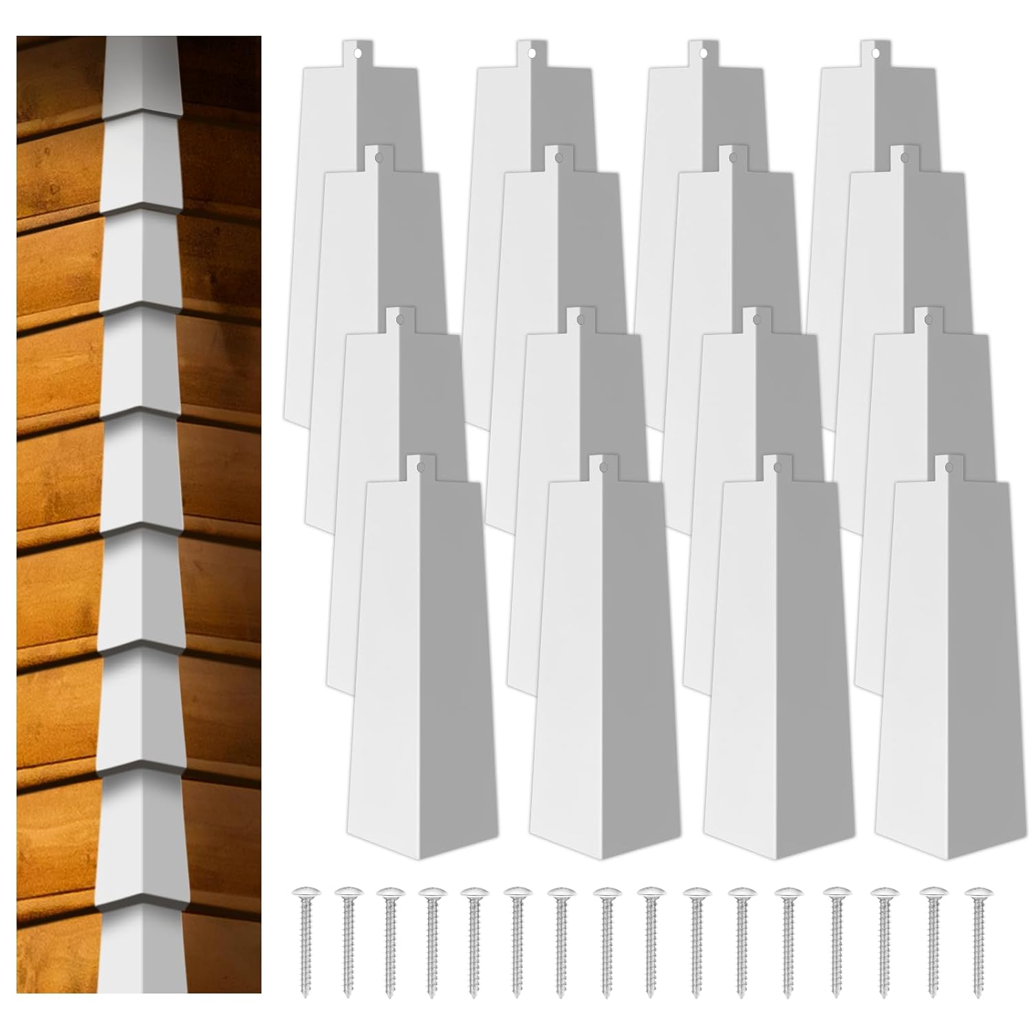 16 Pcs Aluminum Siding Corners 8 Inch Outside White Corner Caps Smooth Siding Trim, Metal Nails Included for Mobile Home House Exterior