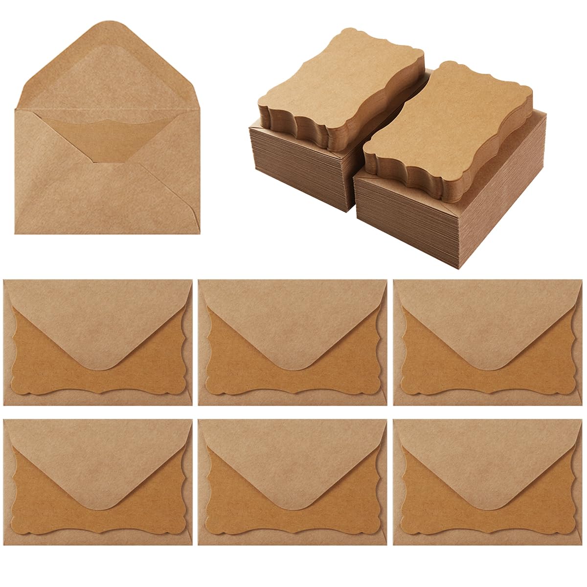 100 Pack Mini Envelopes with Colorful Blank Note Cards Small Self-Adhesive Envelopes Small Business Card Envelopes(4 x 2.7 Inches, Brown) — image 1